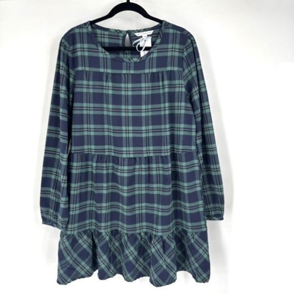 NWT‎ Southern Tide Flannel Plaid Ruffle Knew Length Dress Large Blue & Green